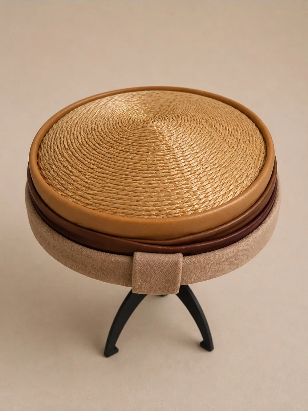 Vintage 1950s-1960s Straw Pillbox Hat With Birdcage Veil Beige Brown Satin Trim - Picture 3 of 5